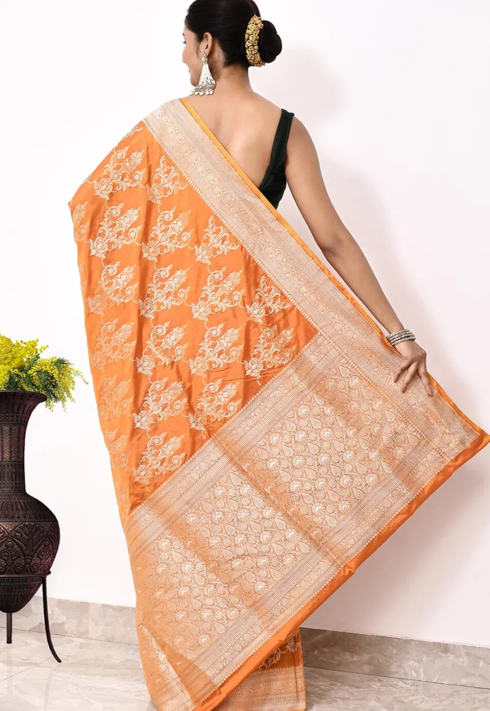 Banarasi Pure Katan Silk Handloom Saree in Orange