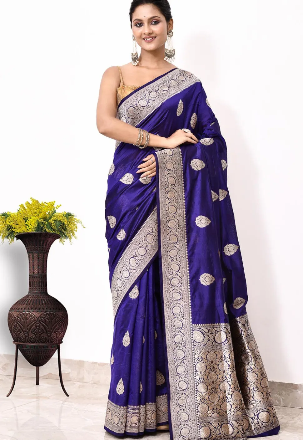 Banarasi Pure Katan Silk Handloom Saree in Royal Blue