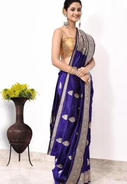 Banarasi Pure Katan Silk Handloom Saree in Royal Blue