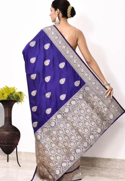 Banarasi Pure Katan Silk Handloom Saree in Royal Blue