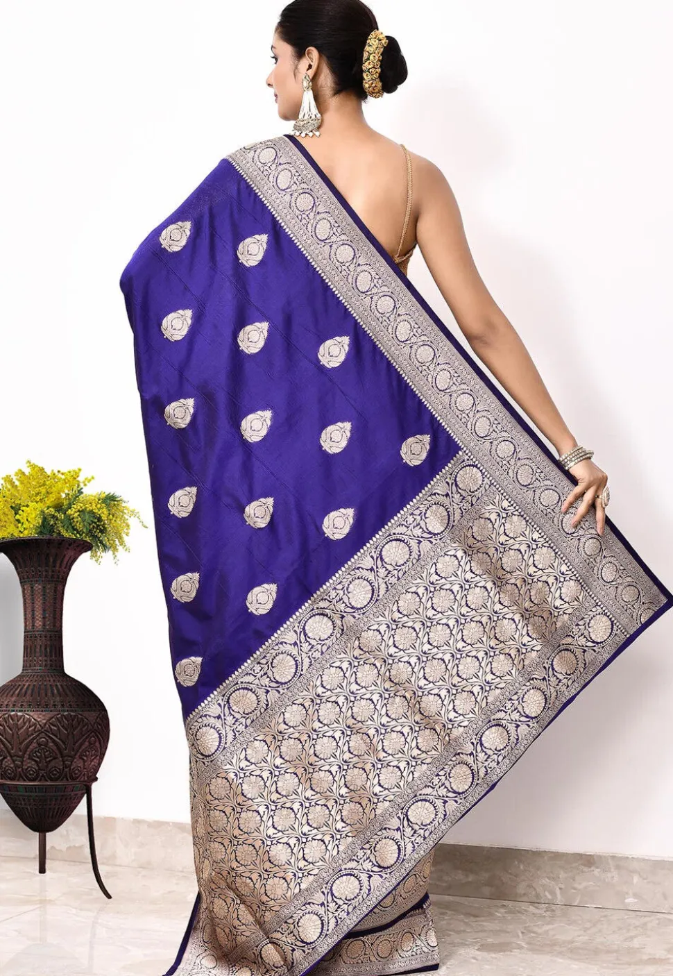 Banarasi Pure Katan Silk Handloom Saree in Royal Blue
