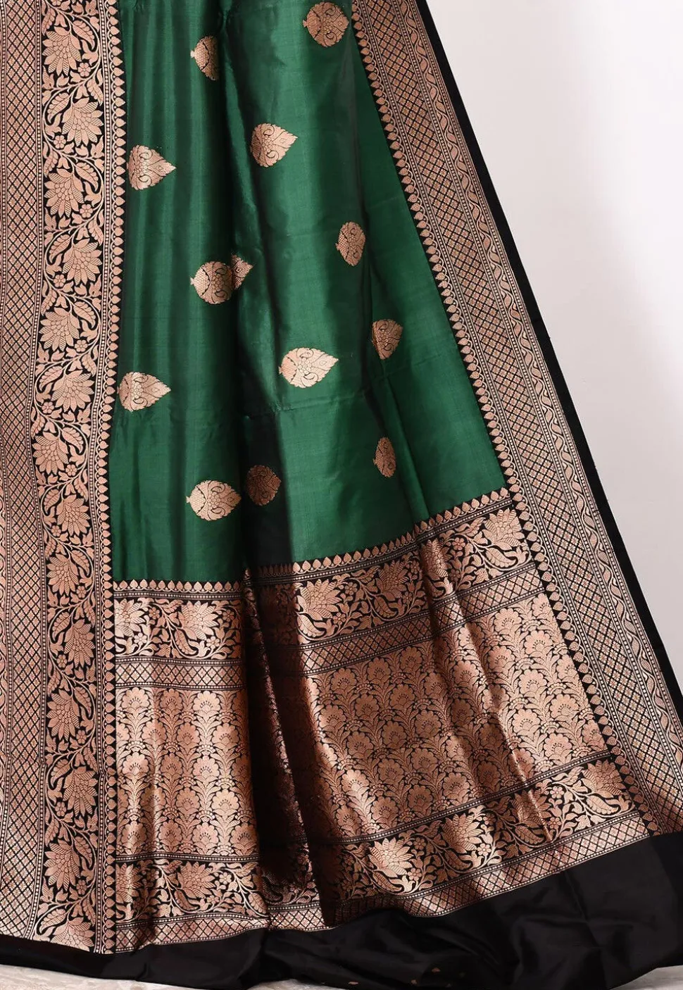 Banarasi Pure Katan Silk Handloom Saree in Dark Green
