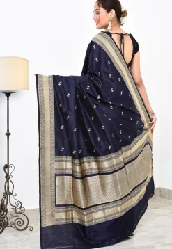 Banarasi Pure Katan Silk Handloom Saree in Navy Blue