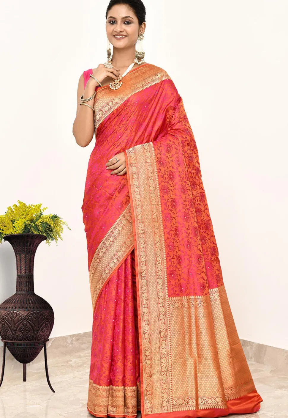 Banarasi Pure Katan Silk Handloom Saree in Peach