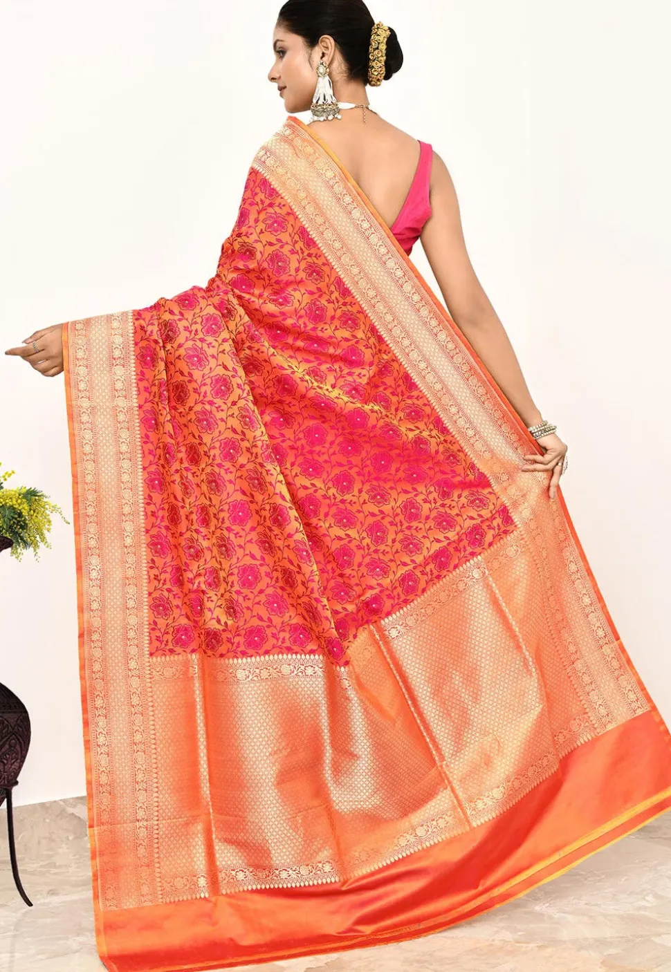 Banarasi Pure Katan Silk Handloom Saree in Peach