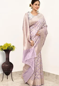 Banarasi Pure Katan Silk Handloom Saree in Light Purple