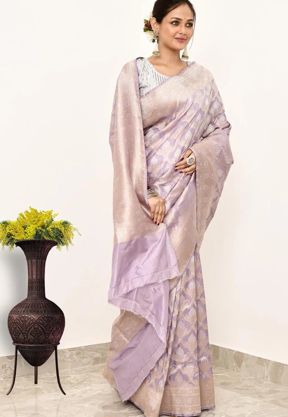 Banarasi Pure Katan Silk Handloom Saree in Light Purple