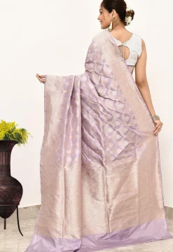 Banarasi Pure Katan Silk Handloom Saree in Light Purple