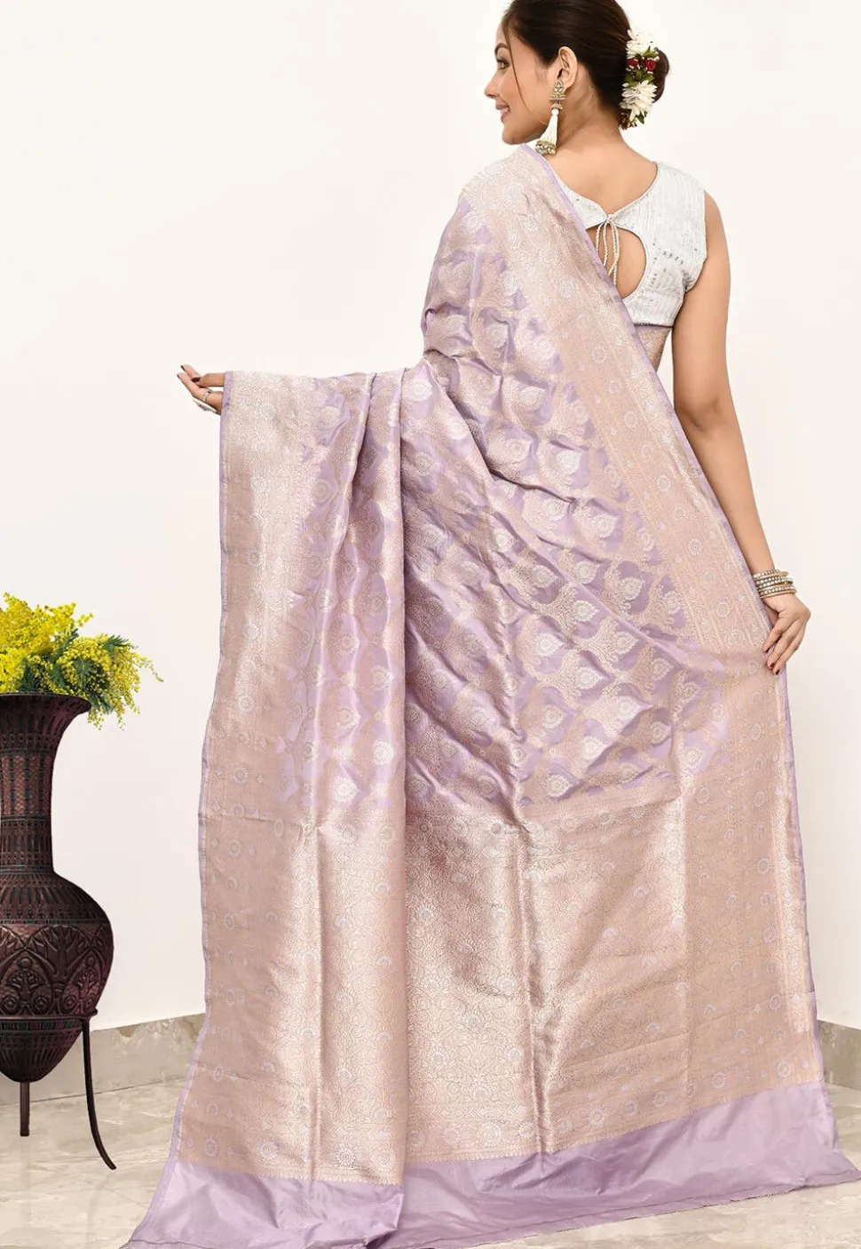 Banarasi Pure Katan Silk Handloom Saree in Light Purple