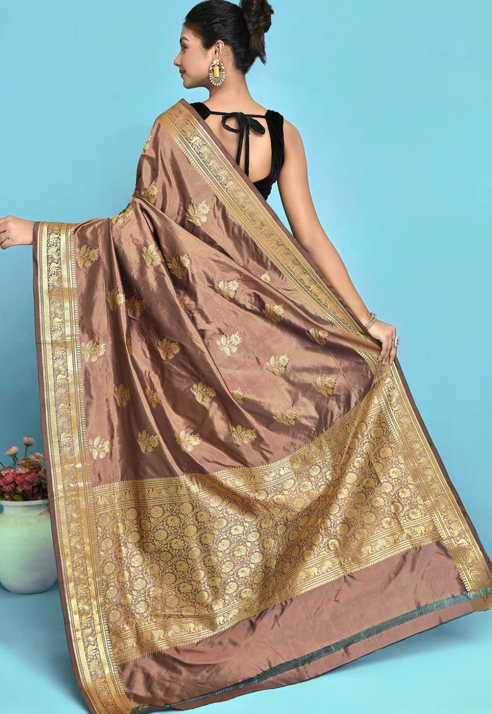 Banarasi Pure Katan Silk Handloom Saree in Antique