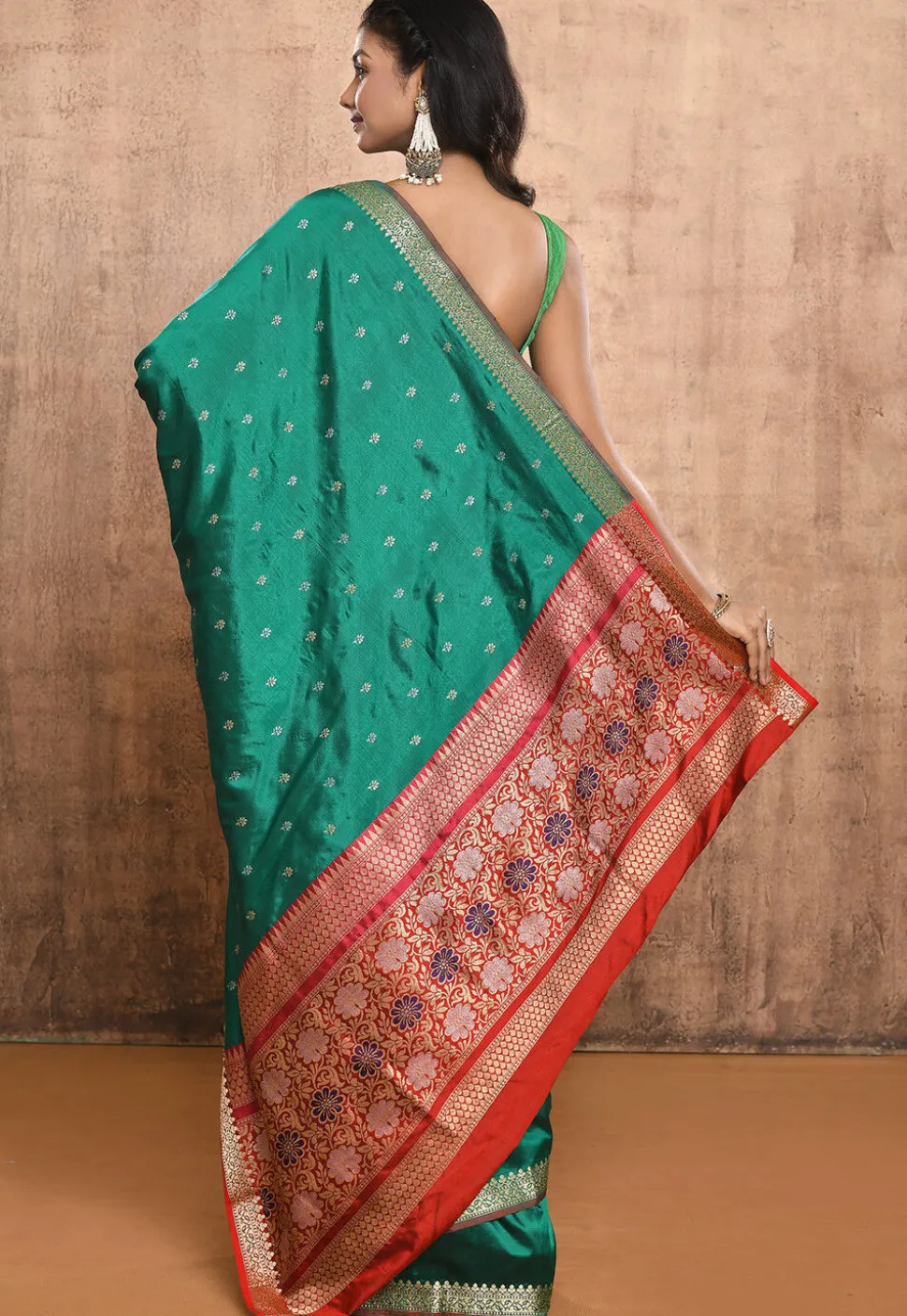 Banarasi Pure Katan Silk Handloom Saree in Dark Green