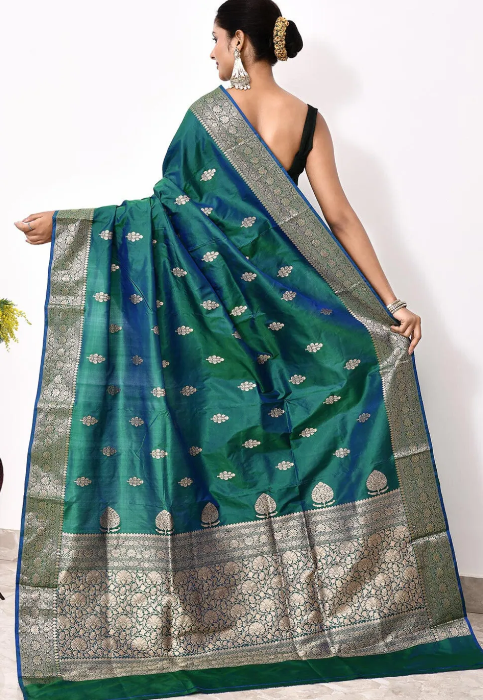 Banarasi Pure Katan Silk Handloom Saree in Teal Green