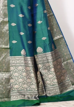 Banarasi Pure Katan Silk Handloom Saree in Teal Green