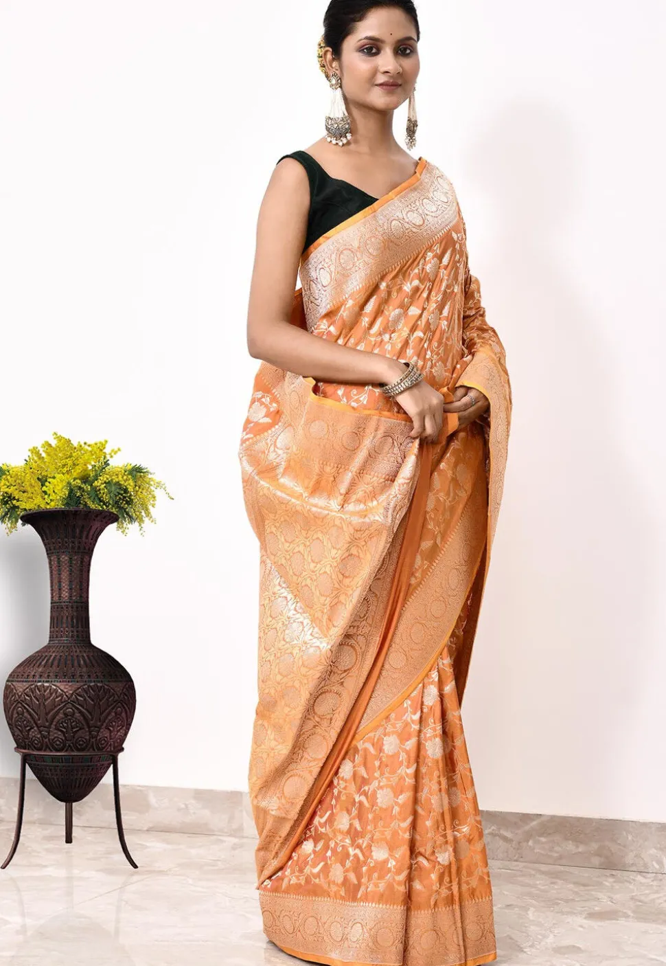 Banarasi Pure Katan Silk Handloom Saree in Peach