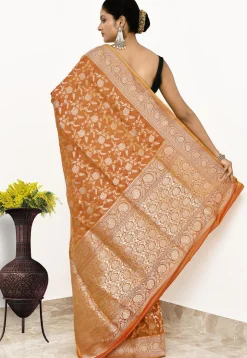 Banarasi Pure Katan Silk Handloom Saree in Peach
