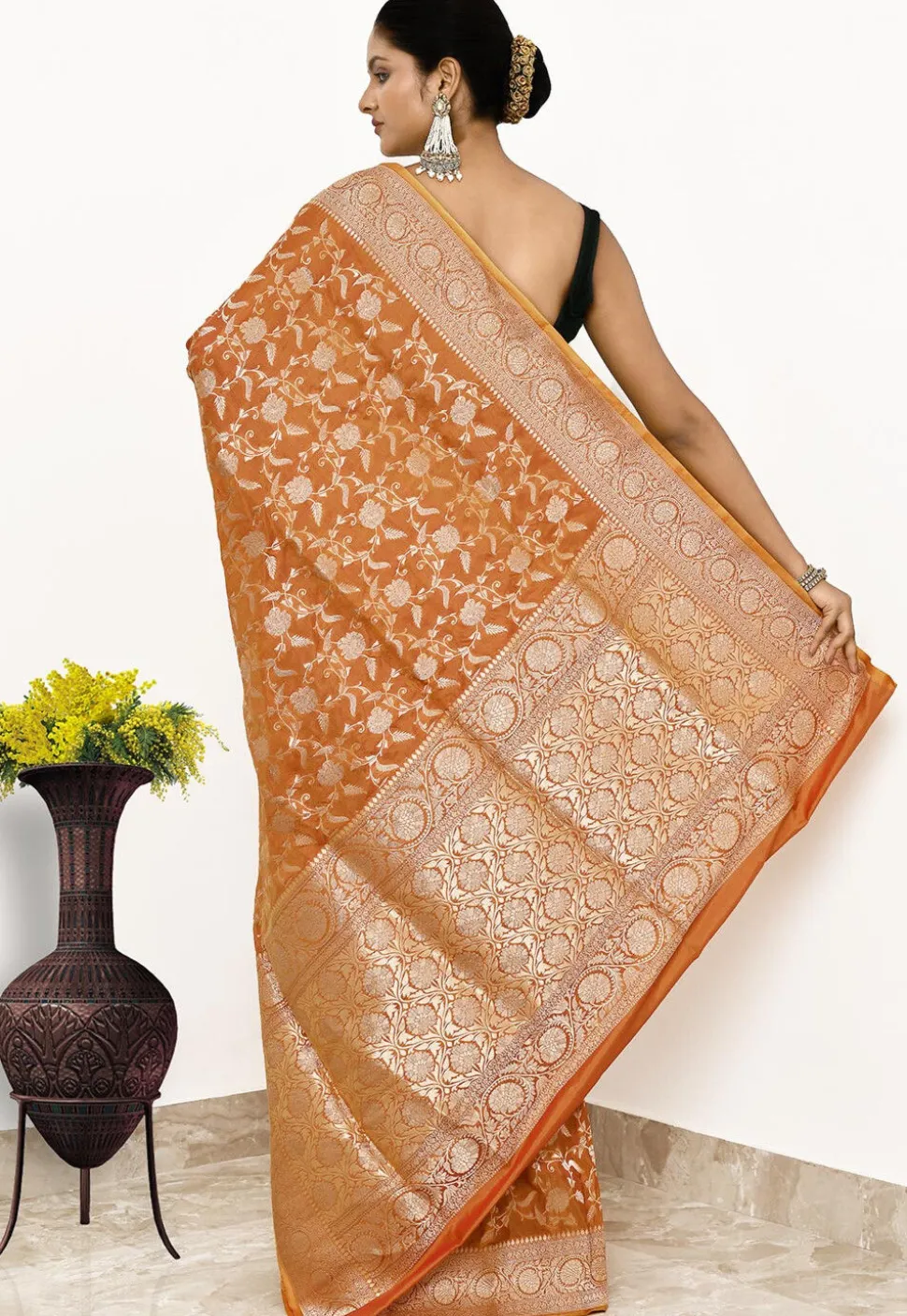 Banarasi Pure Katan Silk Handloom Saree in Peach