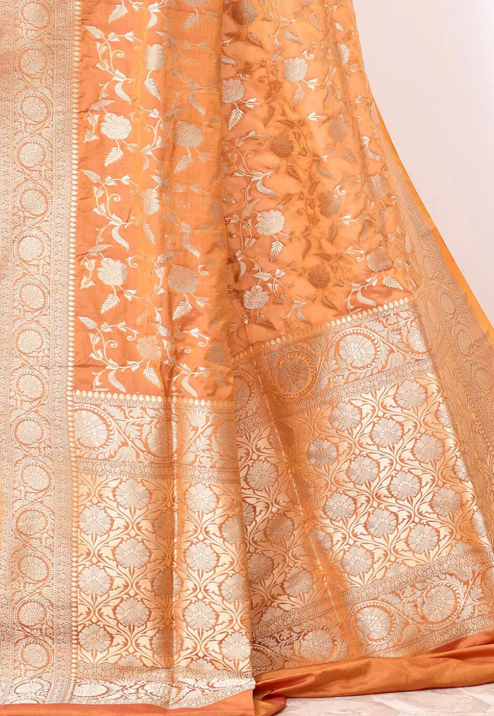 Banarasi Pure Katan Silk Handloom Saree in Peach