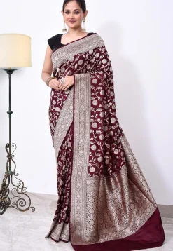 Banarasi Pure Katan Silk Handloom Saree in Wine