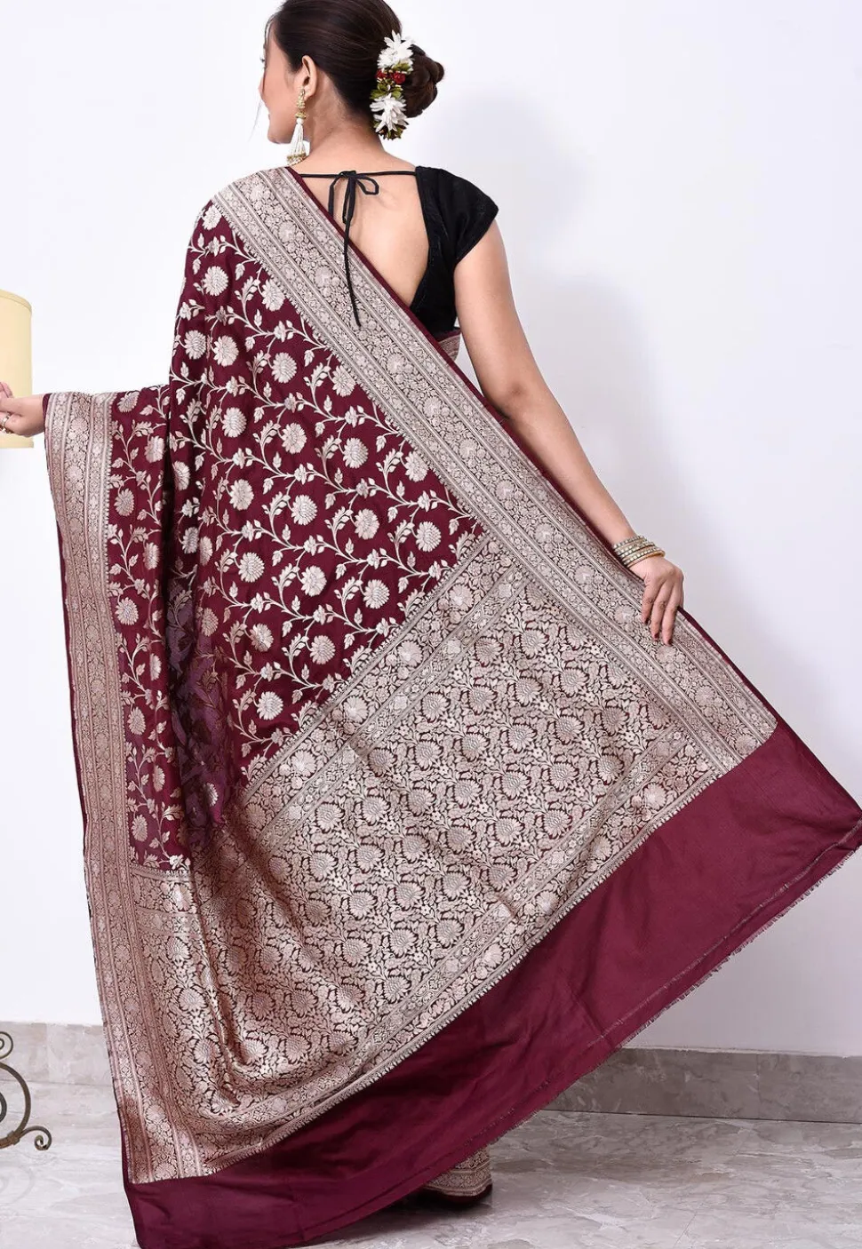 Banarasi Pure Katan Silk Handloom Saree in Wine
