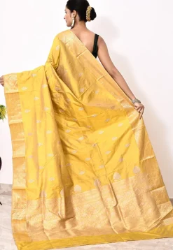 Banarasi Pure Katan Silk Handloom Saree in Mustard
