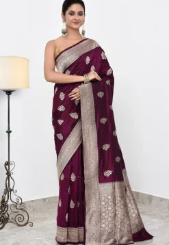Banarasi Pure Katan Silk Handloom Saree in Wine