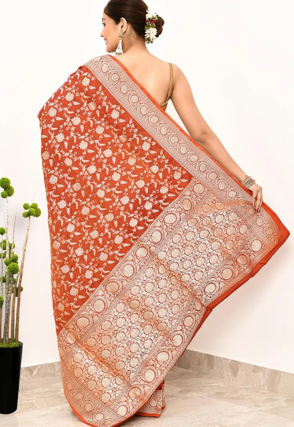 Banarasi Pure Katan Silk Handloom Saree in Orange