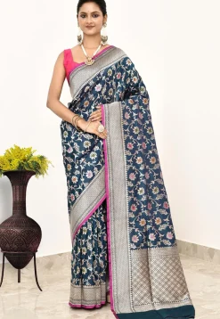 Banarasi Pure Katan Silk Handloom Saree in Blue