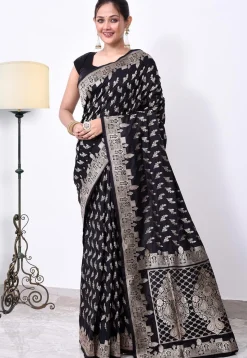 Banarasi Pure Katan Silk Handloom Saree in Navy Blue