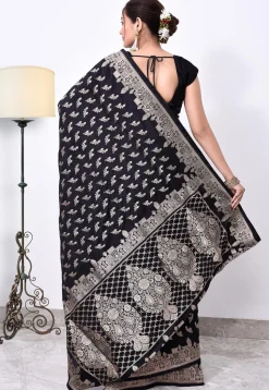 Banarasi Pure Katan Silk Handloom Saree in Navy Blue
