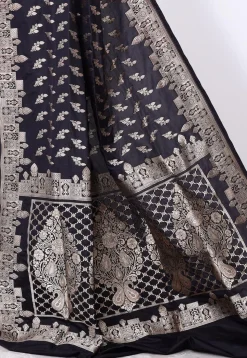 Banarasi Pure Katan Silk Handloom Saree in Navy Blue