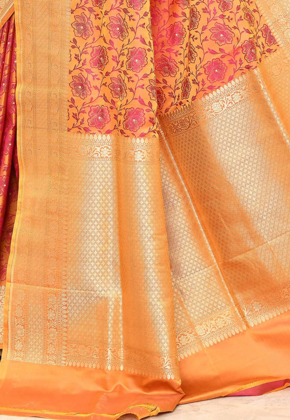 Banarasi Pure Katan Silk Handloom Saree in Orange