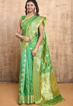 Banarasi Pure Katan Silk Handloom Saree in Green