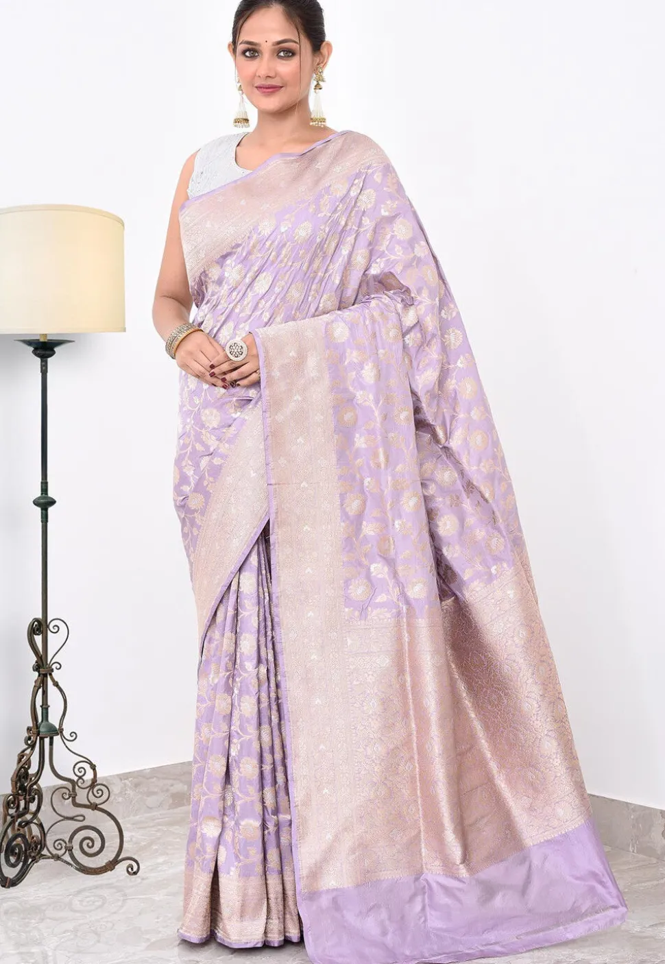 Banarasi Pure Katan Silk Handloom Saree in Light Purple