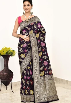 Banarasi Pure Katan Silk Handloom Saree in Navy Blue