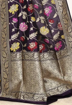Banarasi Pure Katan Silk Handloom Saree in Navy Blue