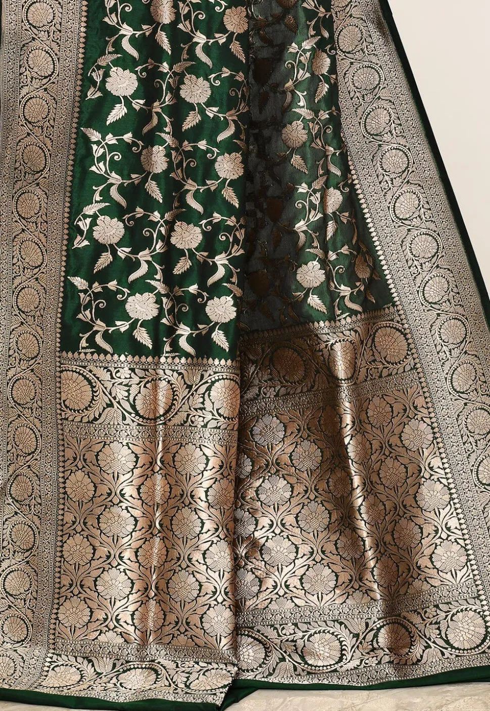 Banarasi Pure Katan Silk Handloom Saree in Dark Green
