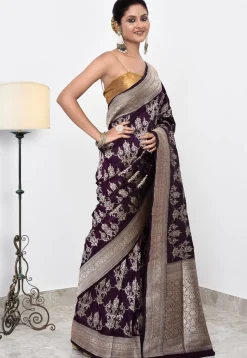 Banarasi Pure Katan Silk Handloom Saree in Dark Purple
