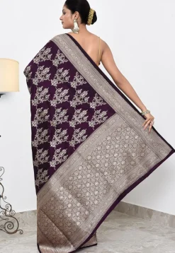 Banarasi Pure Katan Silk Handloom Saree in Dark Purple
