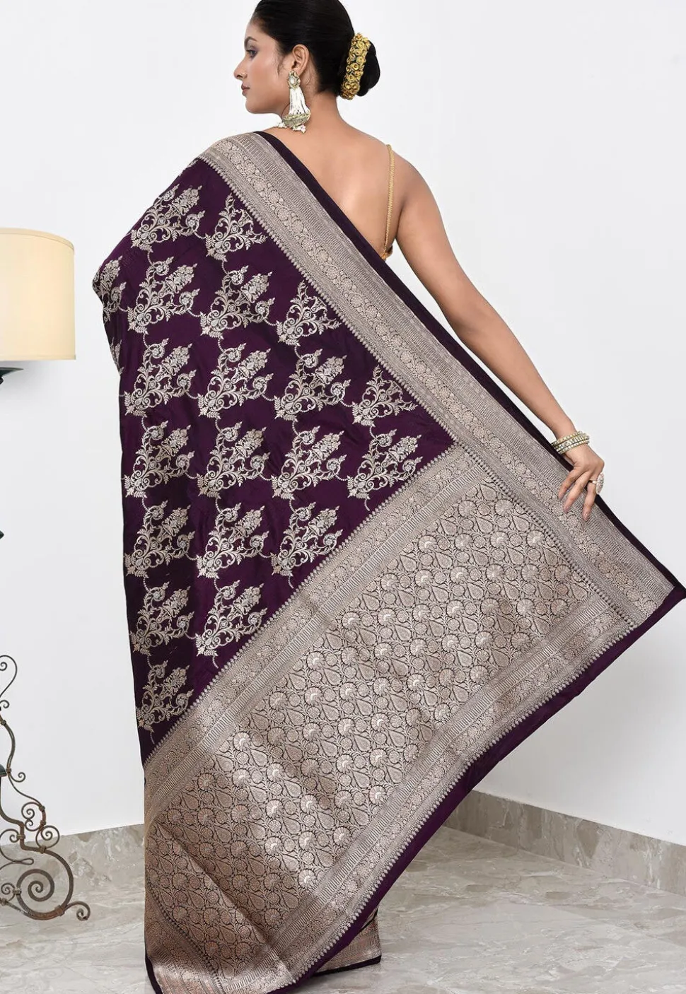 Banarasi Pure Katan Silk Handloom Saree in Dark Purple