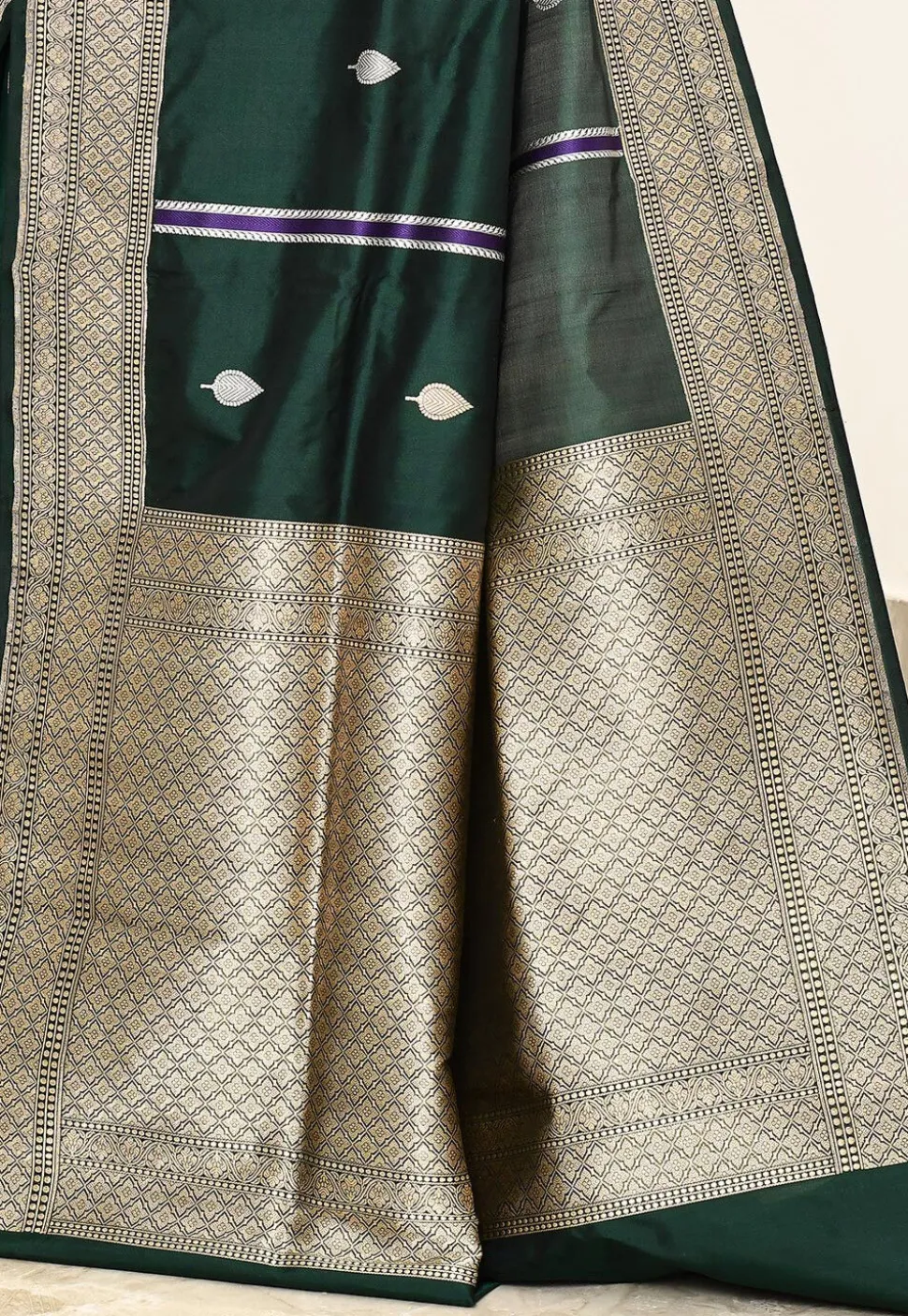 Banarasi Pure Katan Silk Handloom Saree in Dark Green