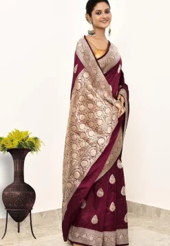 Banarasi Pure Katan Silk Handloom Saree in Wine