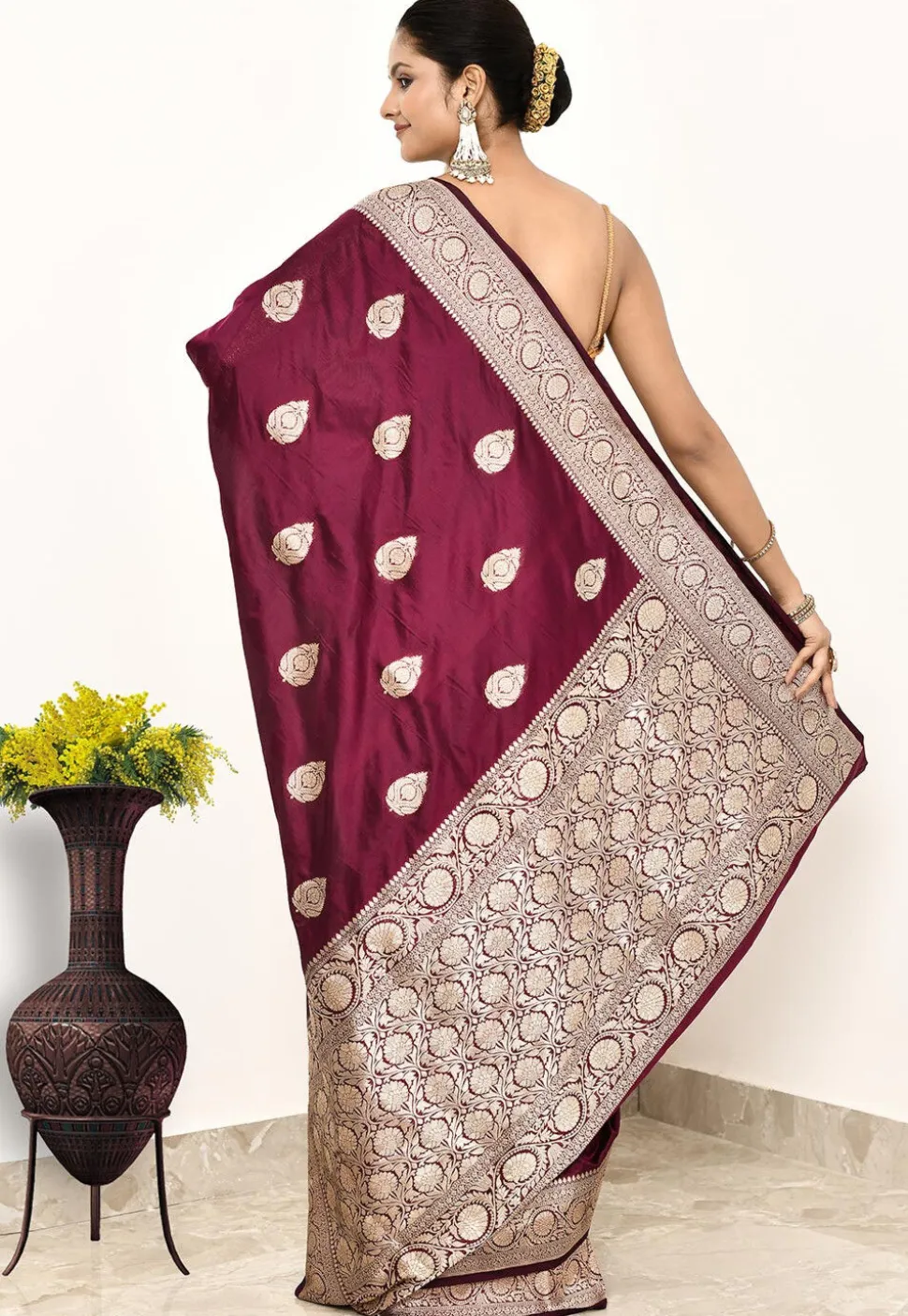 Banarasi Pure Katan Silk Handloom Saree in Wine