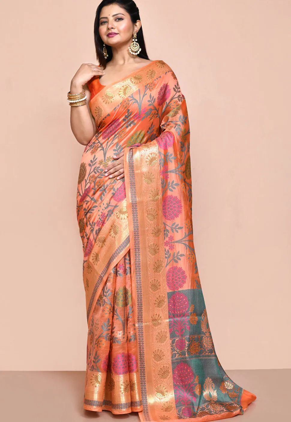 Banarasi Pure Silk Saree in Orange
