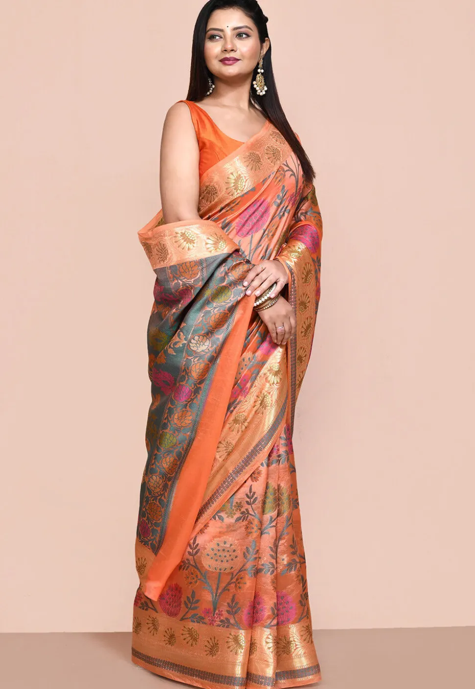 Banarasi Pure Silk Saree in Orange
