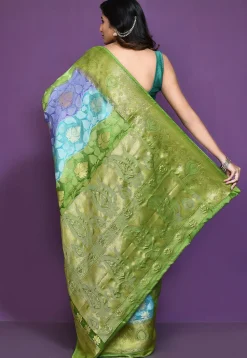 Banarasi Pure Silk Saree in Blue and Green