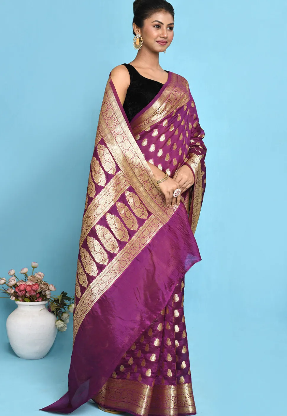 Banarasi Pure Silk Saree in Magenta