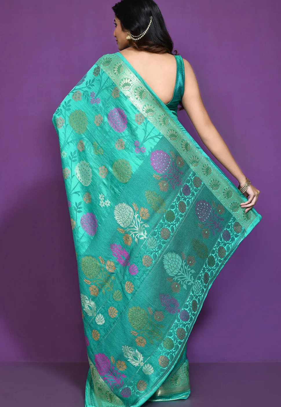 Banarasi Pure Silk Saree in Turquoise