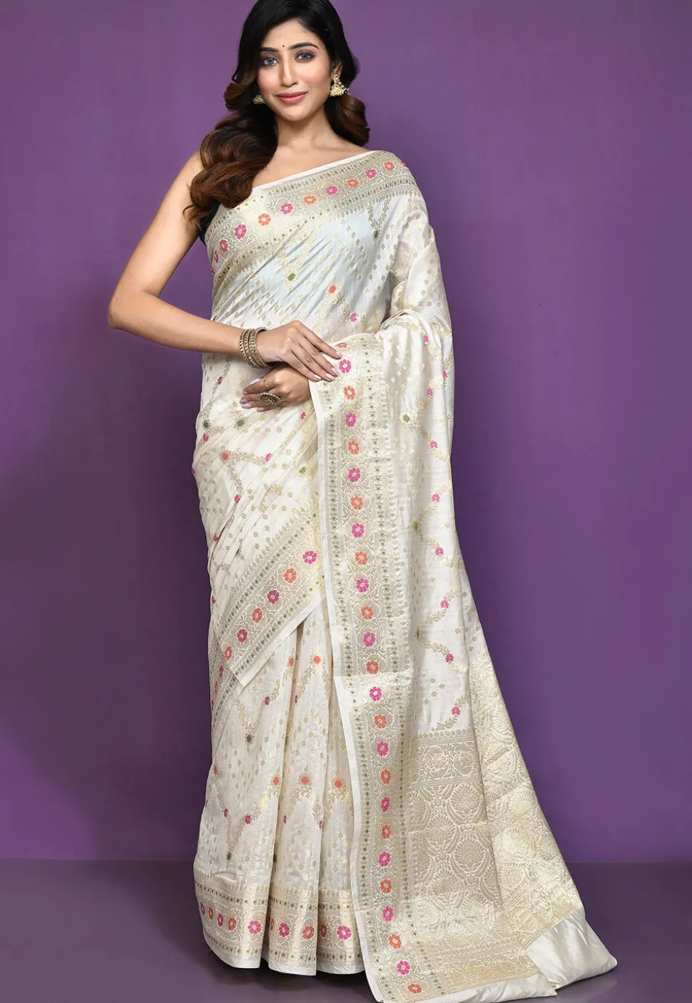 Banarasi Pure Silk Saree in Off White