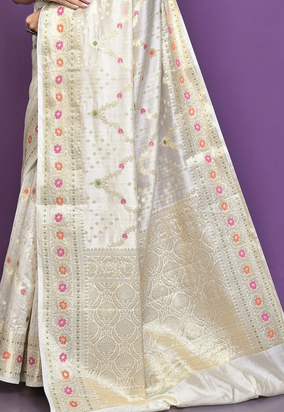 Banarasi Pure Silk Saree in Off White