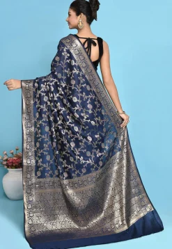 Banarasi Pure Silk Saree in Navy Blue